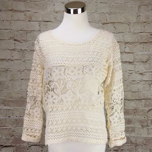 Charming Charlie S Cream Open Stitch Blouse Top